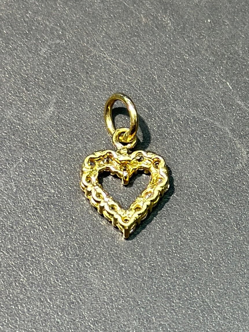 Vintage 18K Gold Diamond Open Heart Pendant