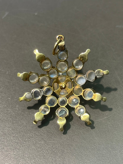 Antique 14K Gold Ceylon Moonstone Starburst Pendant