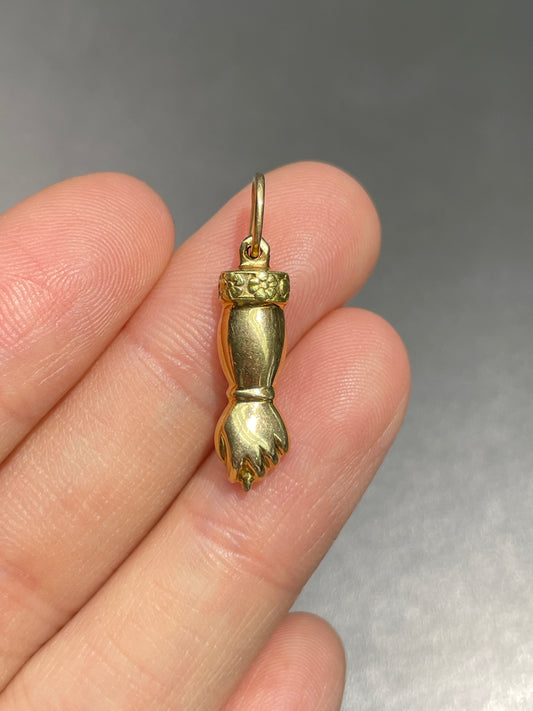 Vintage 18K Gold Mano Figa Hand Flower Cuff Charm
