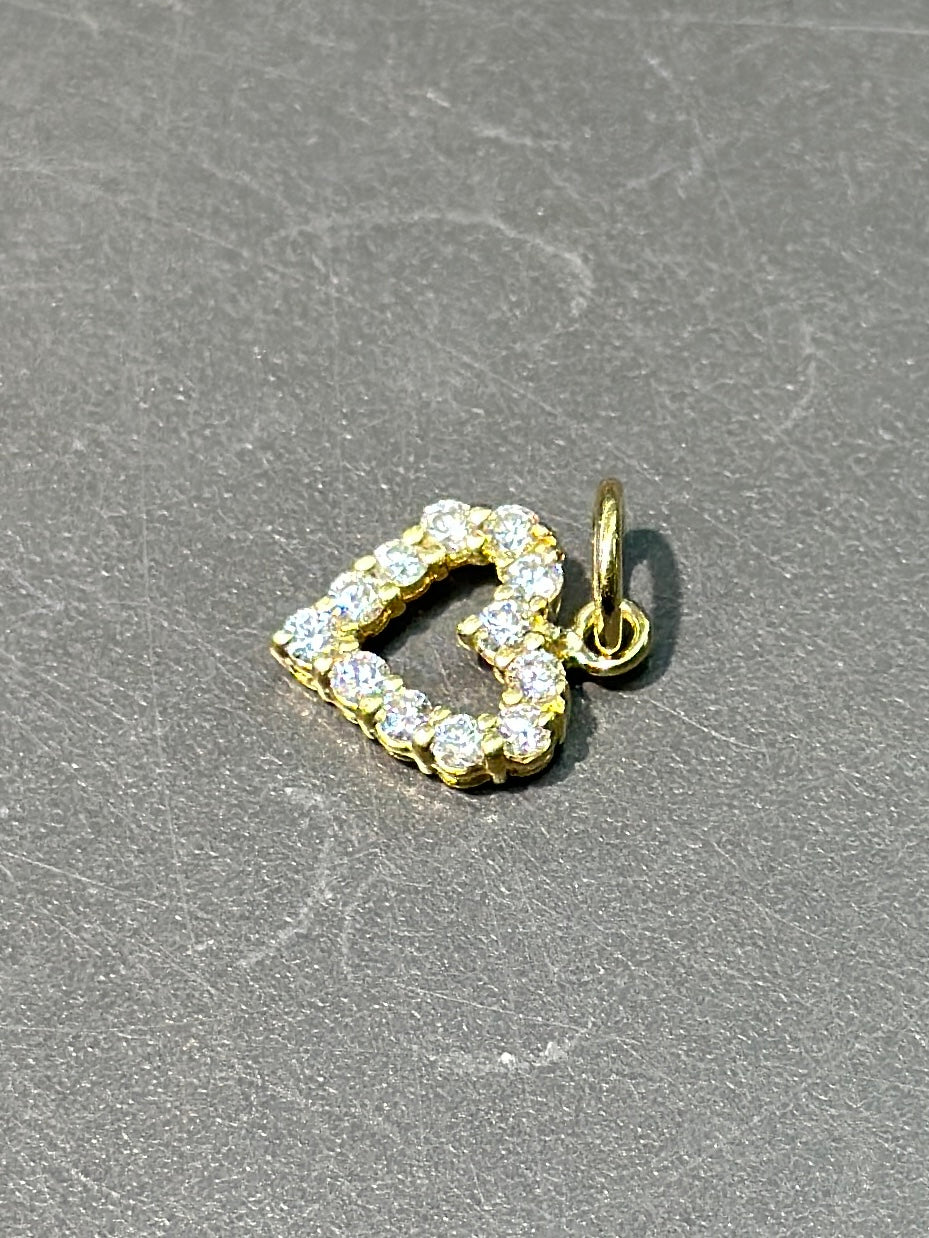 复古 18K 金钻石开心心吊坠