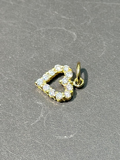 复古 18K 金钻石开心心吊坠