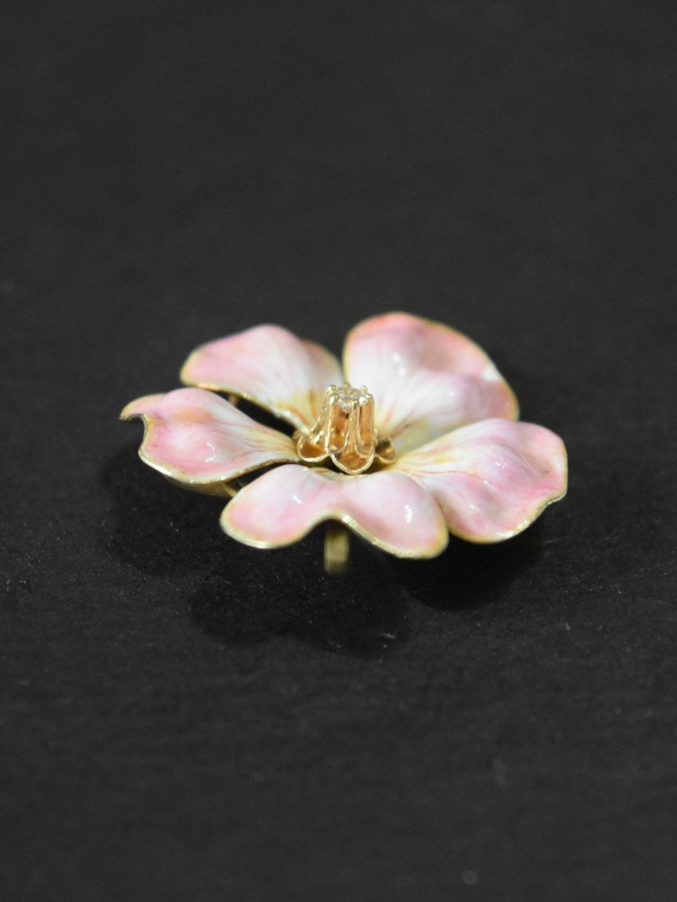 Art Nouveau 14K Gold Pink Flower Enamel Pendant