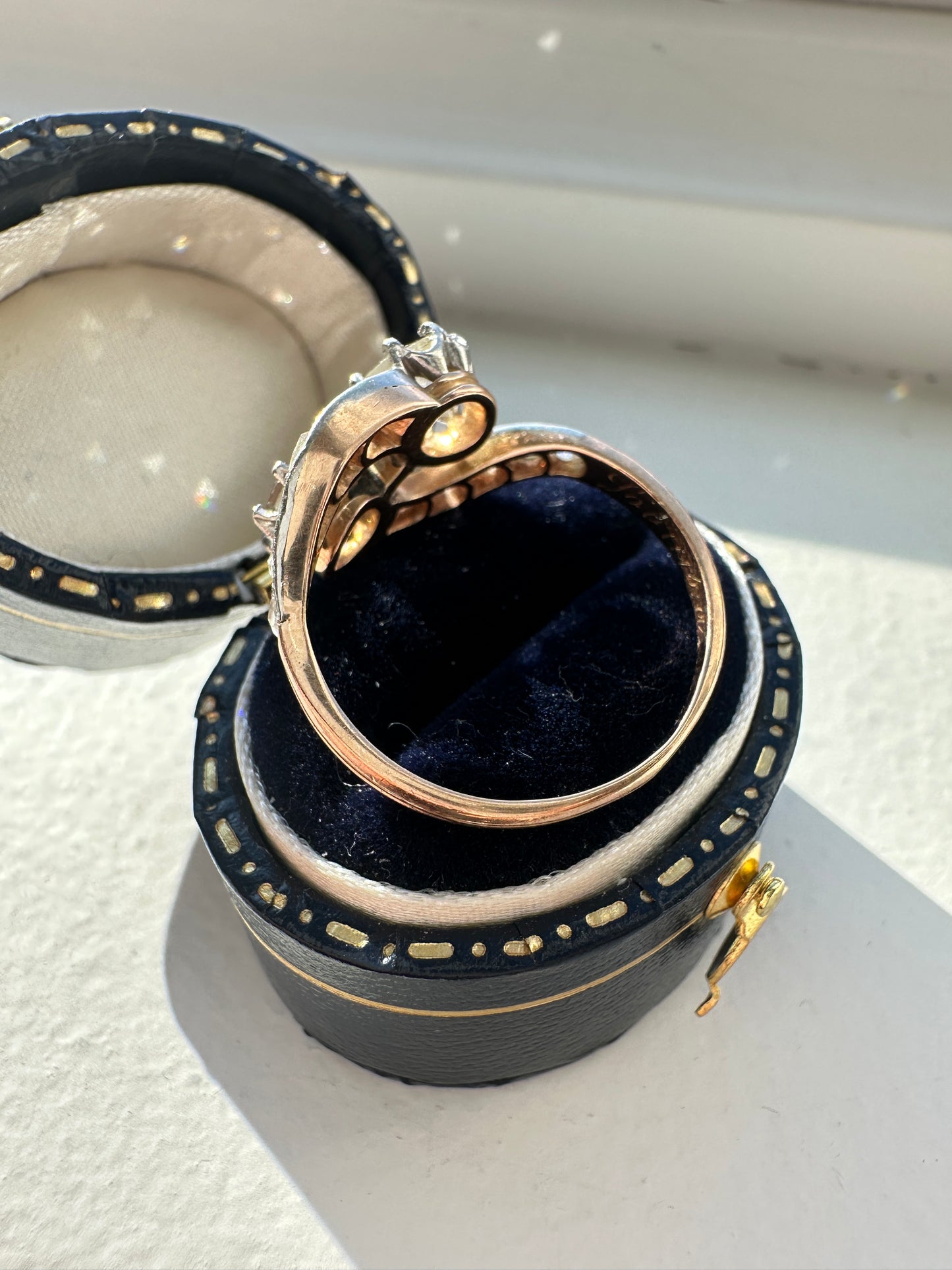 古董铂金镶 18K 金 2.16 CTW 玫瑰切割钻石 Toi Et Moi 戒指
