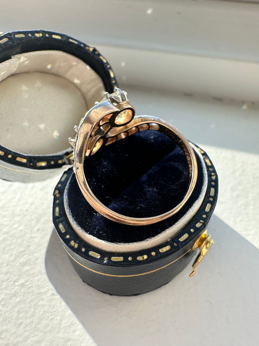 古董铂金镶 18K 金 2.16 CTW 玫瑰切割钻石 Toi Et Moi 戒指