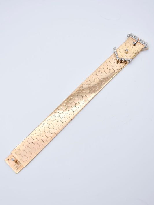 Retro 18K Gold Diamond Buckle Bracelet