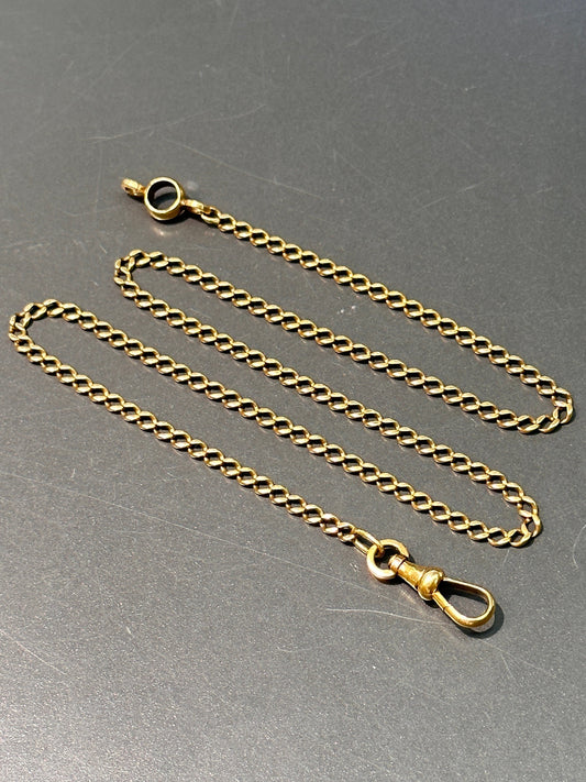 Vintage 14K Gold Curb Link Watch Chain Necklace