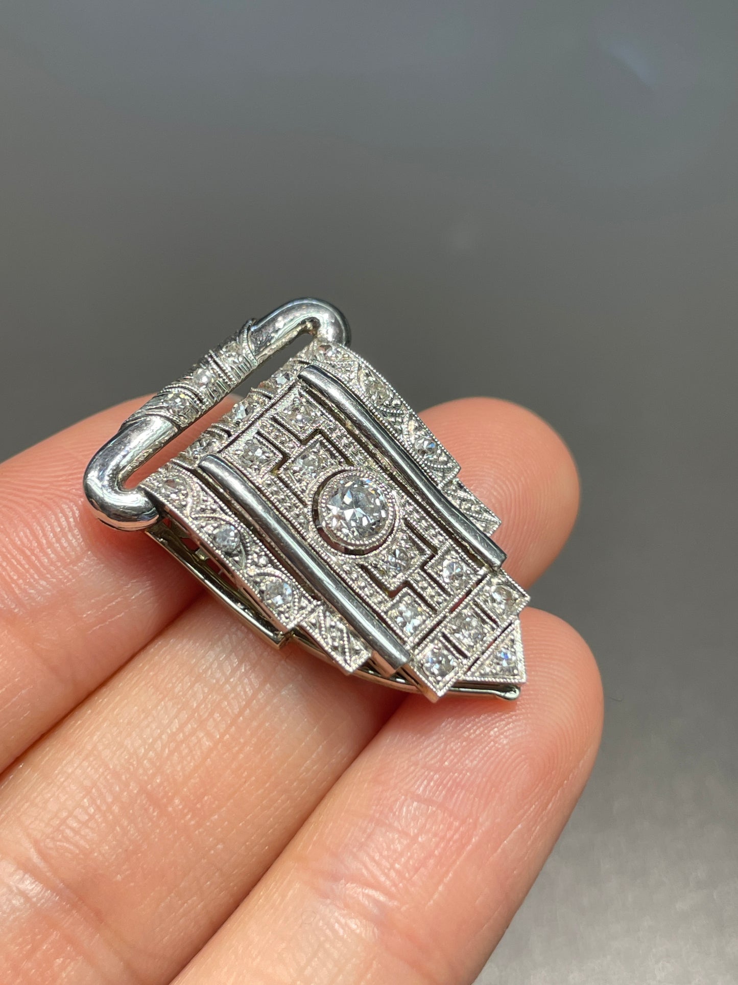 Art Deco 18K Gold 0.60 CTW Diamond Dress Clip Brooch