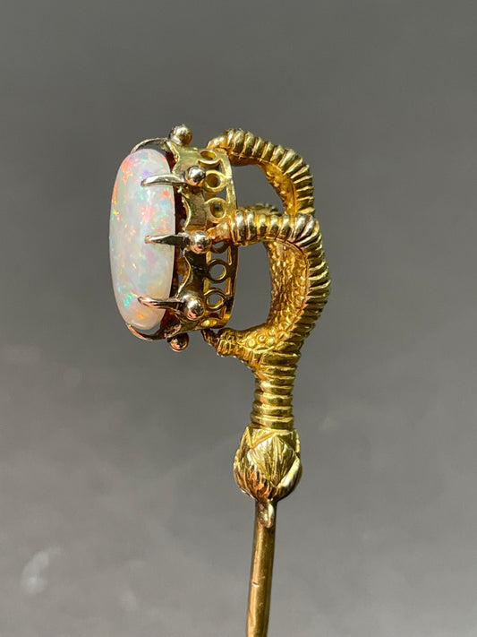 Antique Victorian 14K Yellow Gold Large Opal Eagle Claw Stick Pin