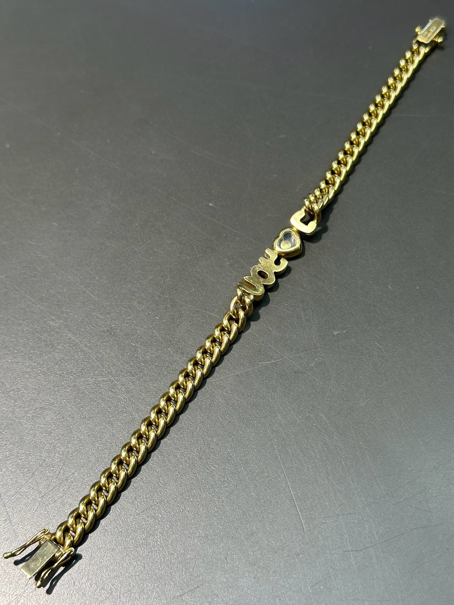 Chopard 18K Yellow Gold 0.39 CTW Happy Diamonds I Love You Curb Link Bracelet