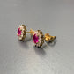 Vintage 14K Gold Natural Ruby and Diamond Halo Stud Earring