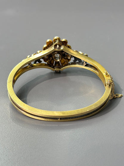 古董 14K 金蓝宝石钻石和天然古董珍珠手链