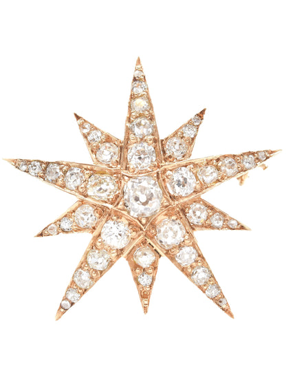 Antique 14K Gold 3.30 CTW Diamond Starburst Pendant Brooch
