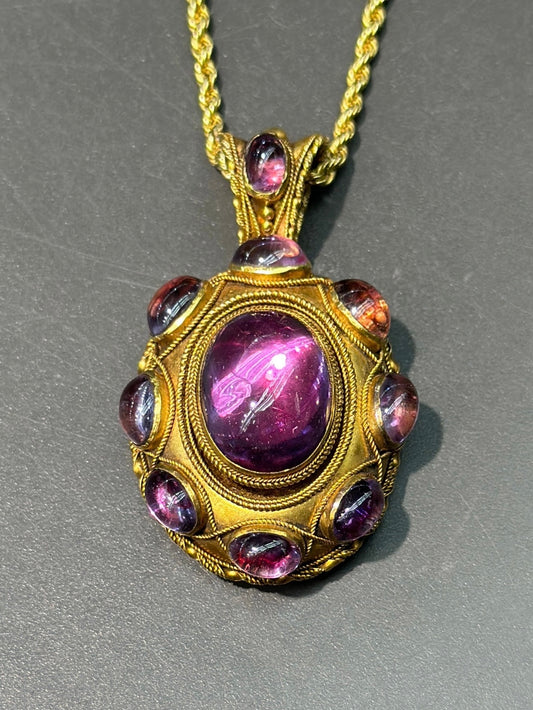 Victorian Etruscan 14K Gold Amethyst Locket