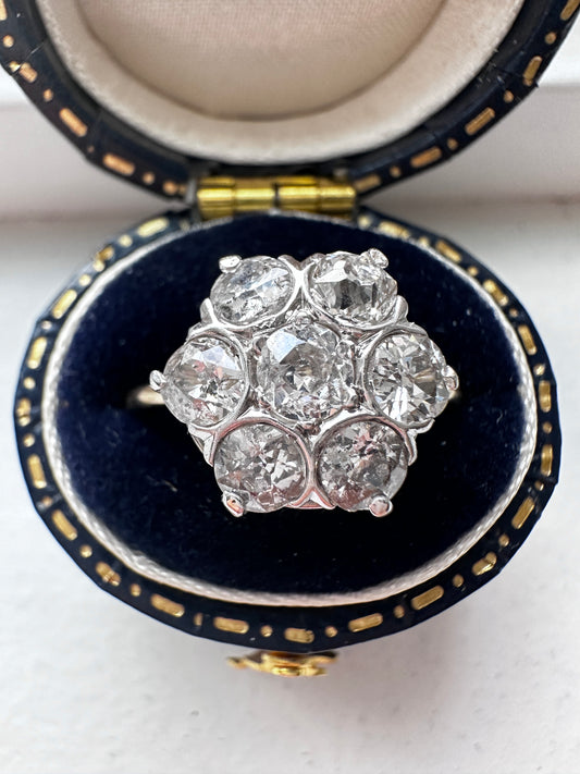 古董 14K 金 2.21 CTW 钻石光环簇转换戒指