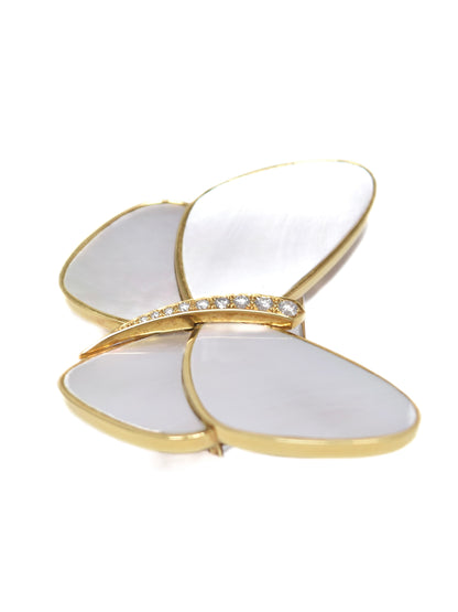 Van Cleef & Arpels 18K Gold Mother of Pearl Diamond Butterfly Brooch