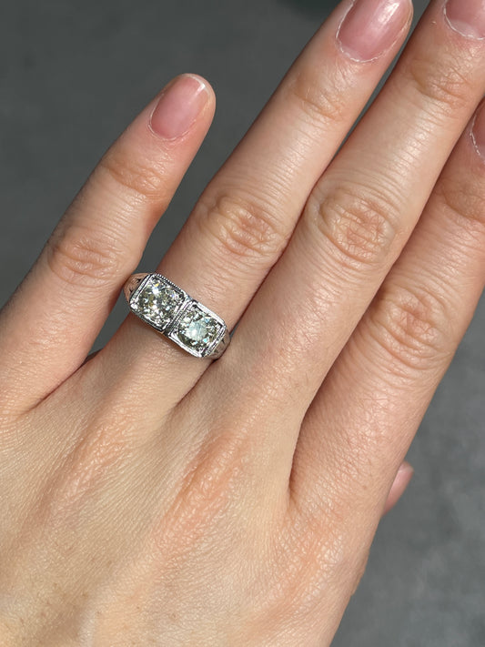 Antique Edwardian 18K Gold 1.64 CTW Diamond Toi Et Moi Ring