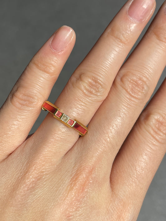 Gucci 18K Yellow Gold Link to Love Pink Enamel Ring