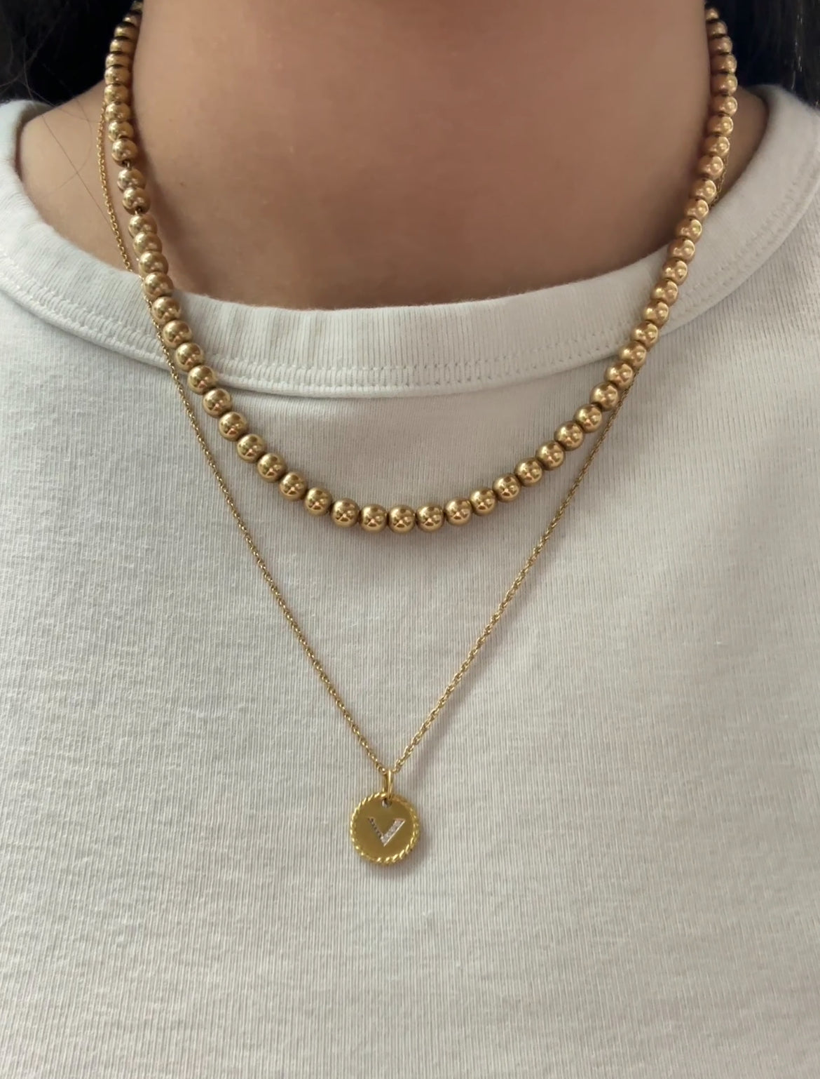 Vintage 14K Yellow Gold 5.0 mm Bead Necklace