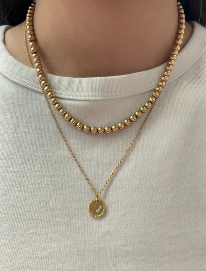Vintage 14K Yellow Gold 5.0 mm Bead Necklace