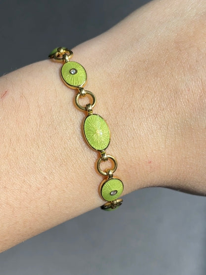 Faberge 18K Gold Diamond Guilloche Enamel Link Bracelet