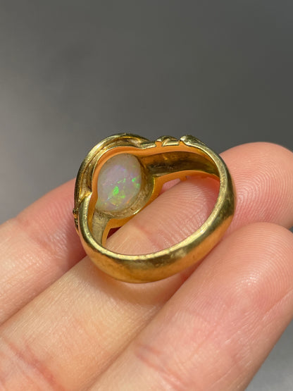 Contemporary 18K Gold Opal Diamond Coil Band Ring
