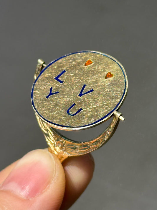 复古 14K 黄金大号“我爱你”珐琅旋转吊坠