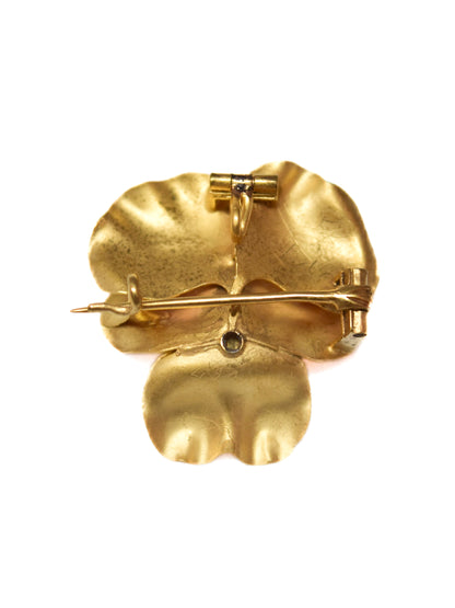 Antique 14K Gold Diamond Pansy Brooch Pendant