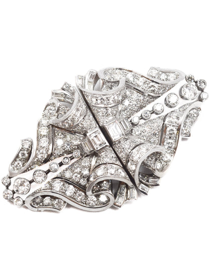 Art Deco Platinum 12.38 CTW Diamond Double Dress Clip Brooch