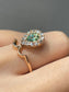 Antique Russian 14K Yellow Gold 0.71 CTW Drop Demantoid Garnet Diamond Halo Tiara Ring