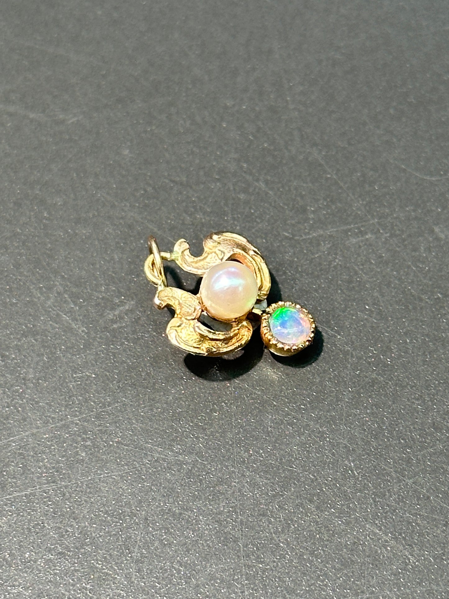 Art Nouveau 14K Gold Pearl Opal Motif Charm