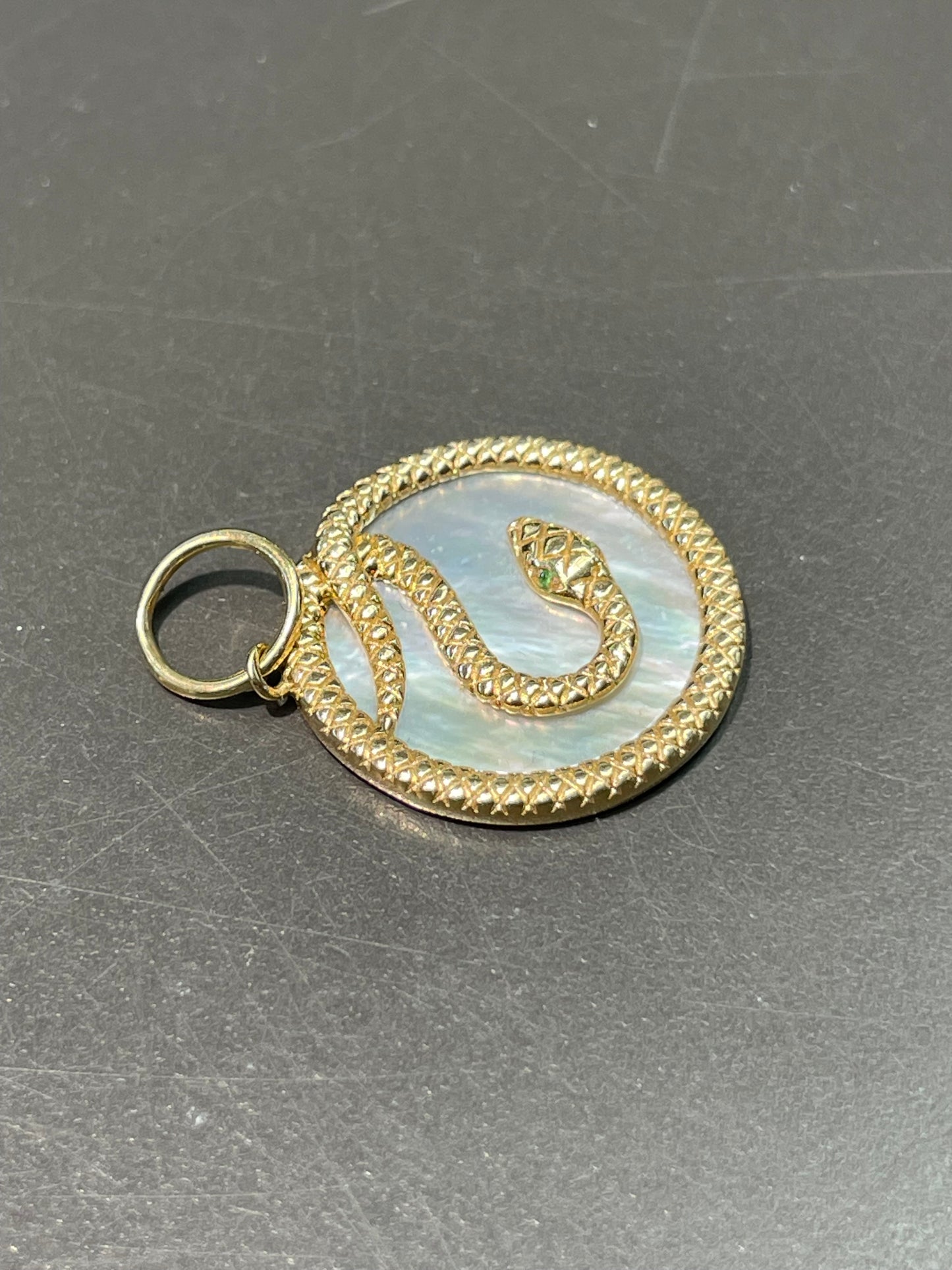 14K Yellow Gold Mother of Pearl Snake Charm