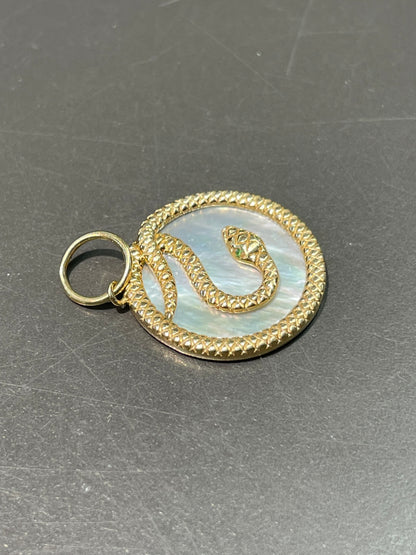 14K Yellow Gold Mother of Pearl Snake Charm