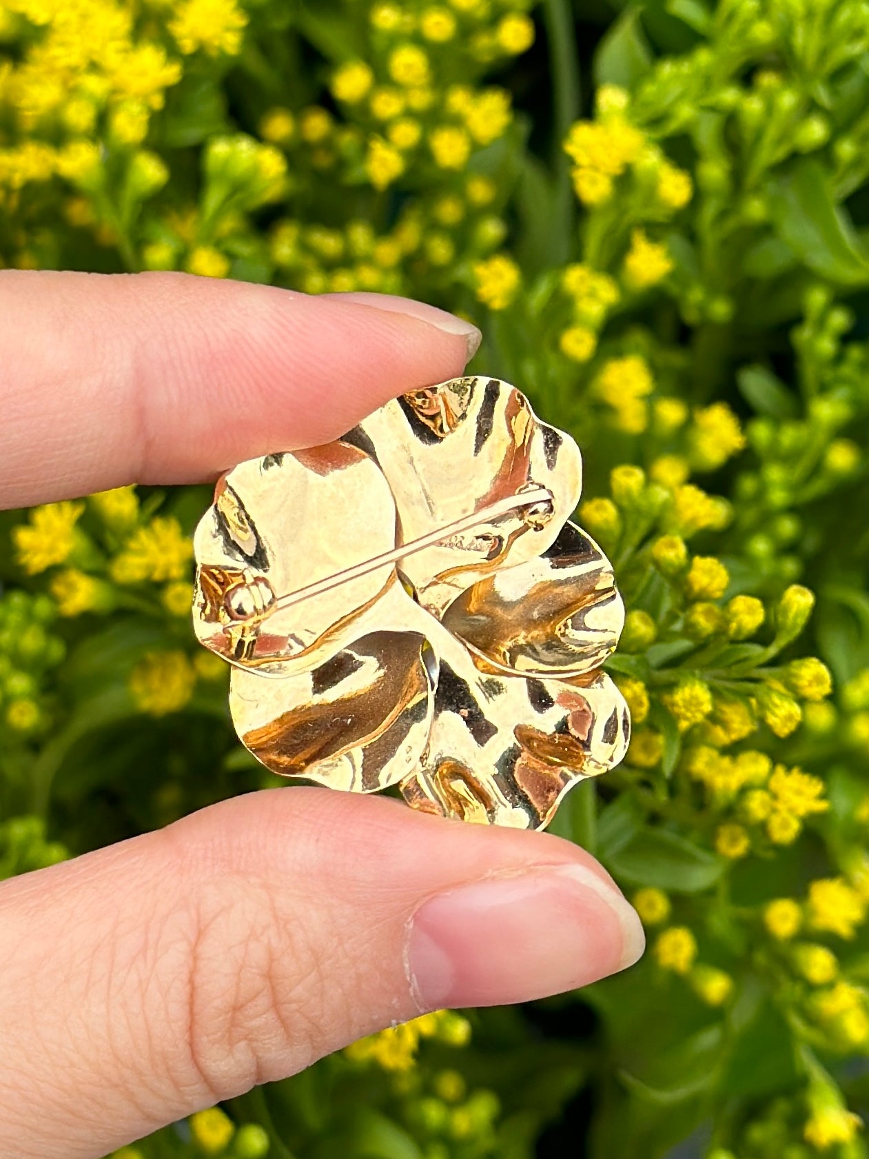 broche de fleur de pensée de perle d’or vintage 14K