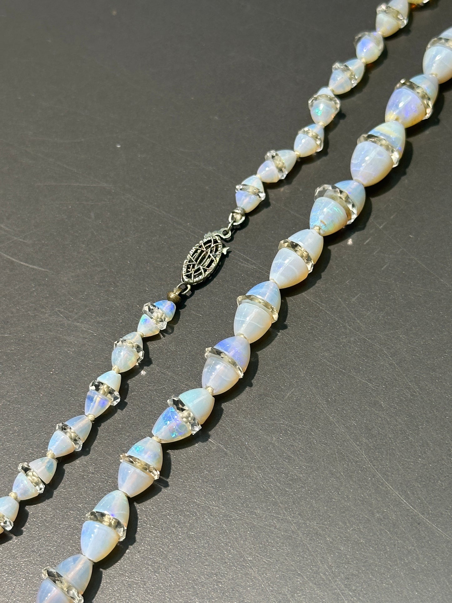 古董 14K 金蛋白石水晶串珠项链
