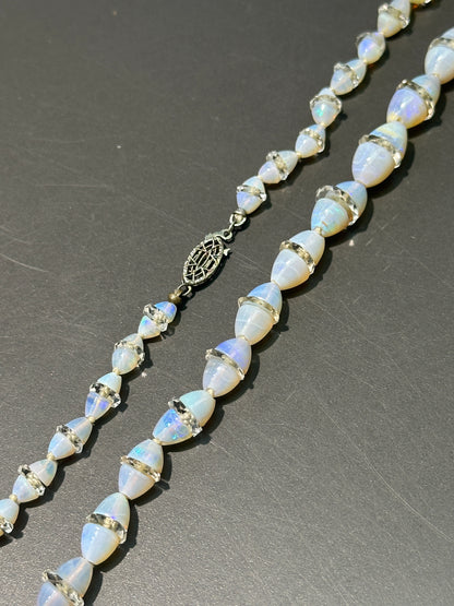 古董 14K 金蛋白石水晶串珠项链