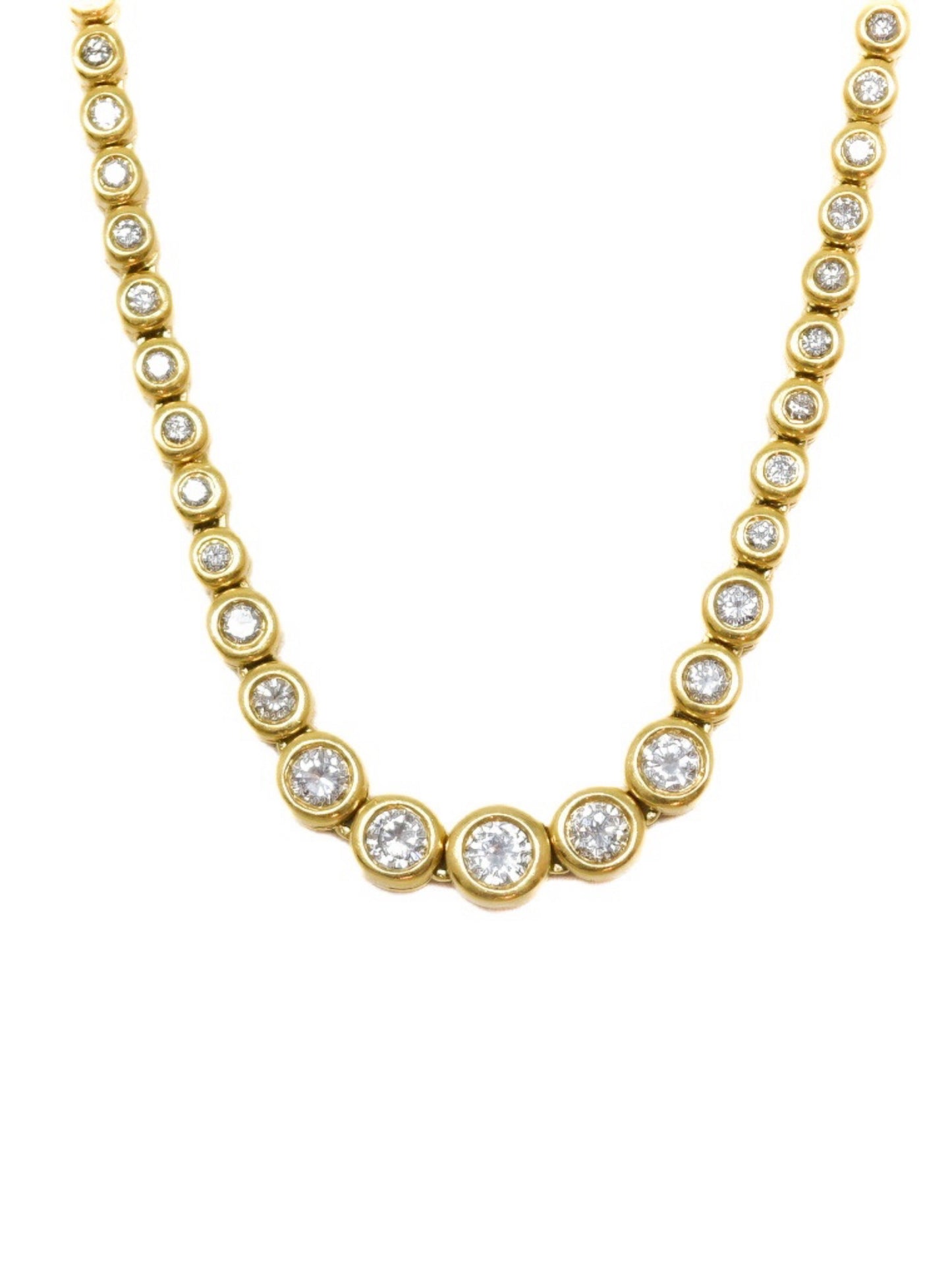 14K Gold 6.25 CTW Diamond Bezel Graduated Tennis Necklace
