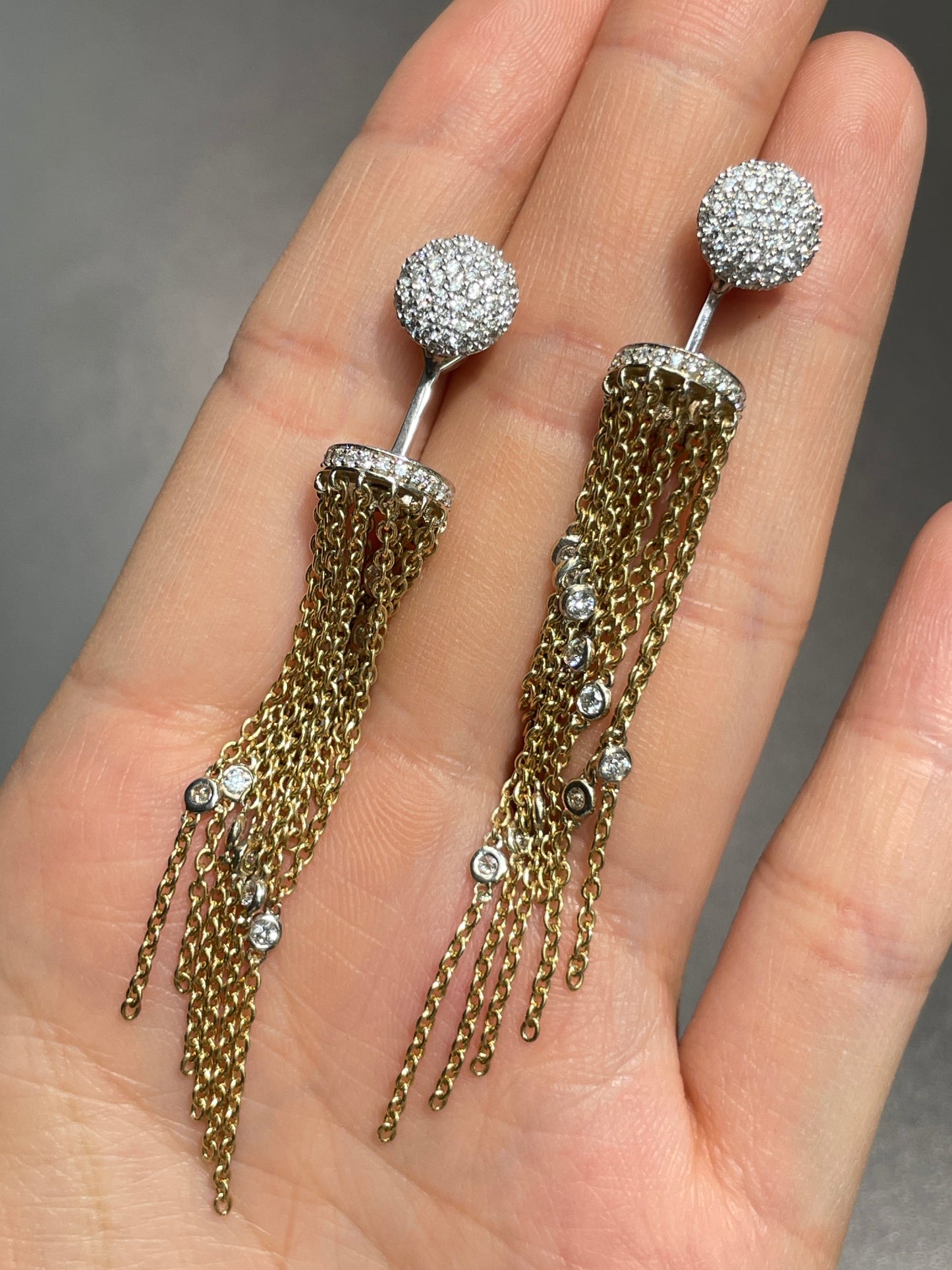 14K Gold Day and Night Diamond Mesh Chandelier Drop Earring