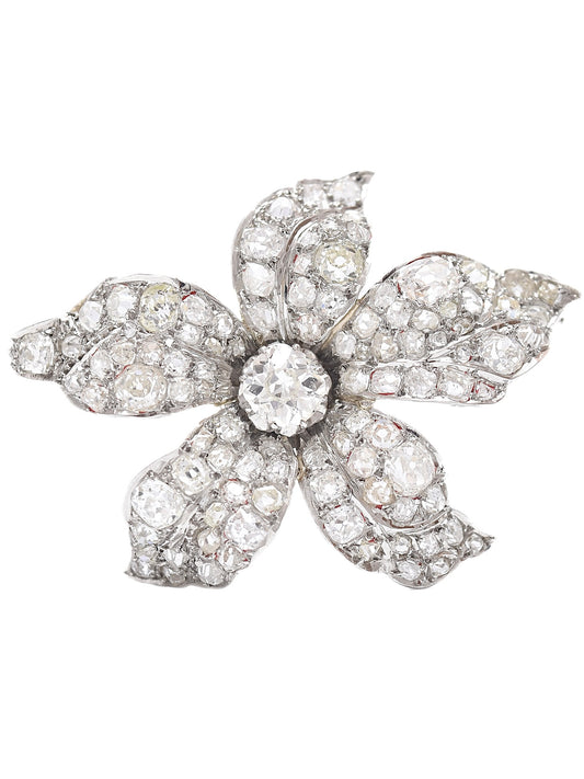 Antique Platinum 8.75 CTW Diamond Flower Brooch