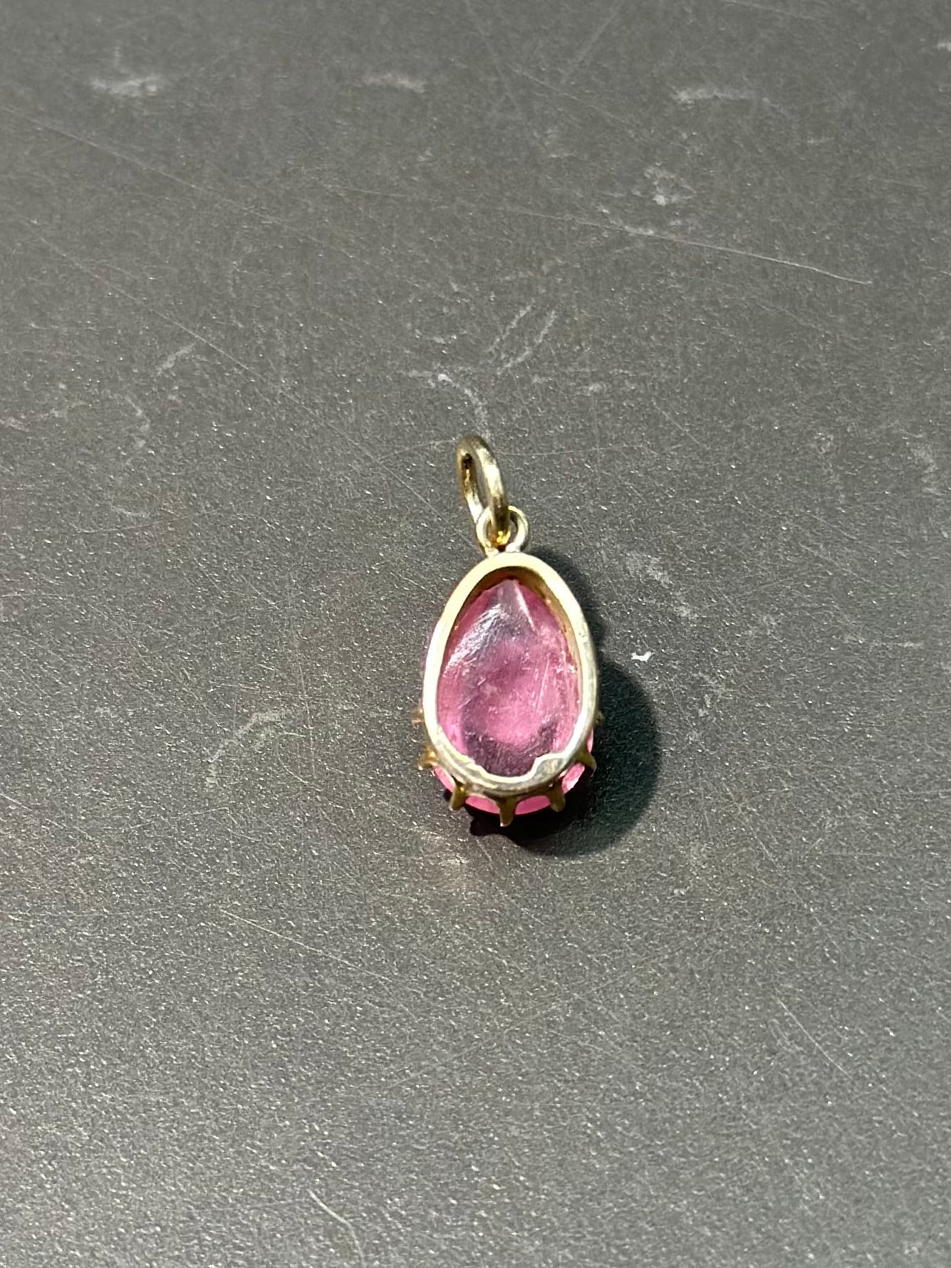 Antique 14K Gold Pink Drop Shape Quartz Charm