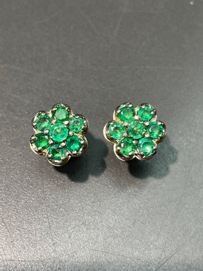Vintage 14K Yellow Gold Emerald Cluster Earring