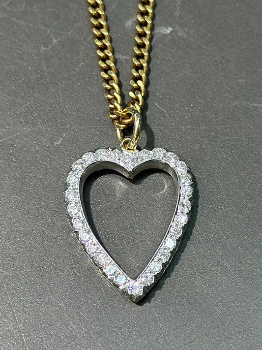 Platinum Elongated Diamond Open Heart Pendant