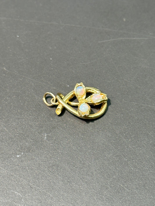 Art Nouveau 14K Gold Opal Clover Shamrock Charm