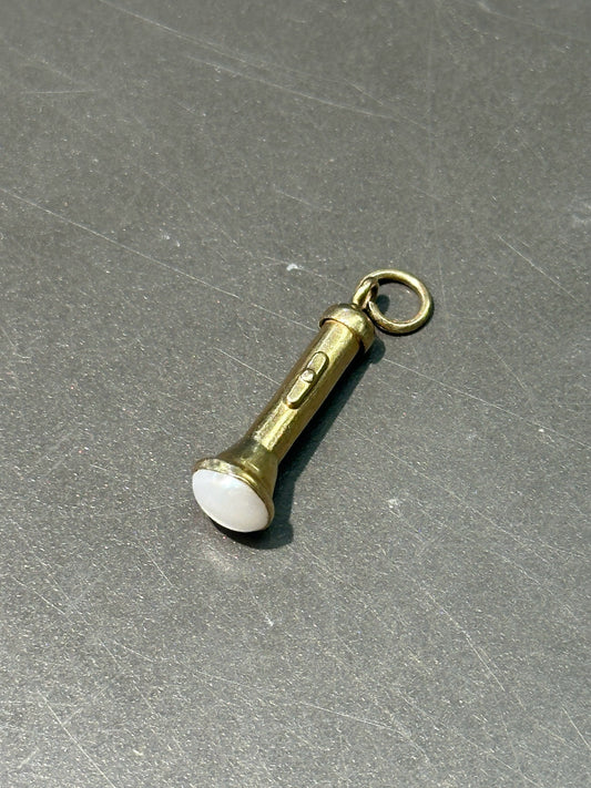 Vintage 14K Yellow Gold Pearl Flashlight Charm