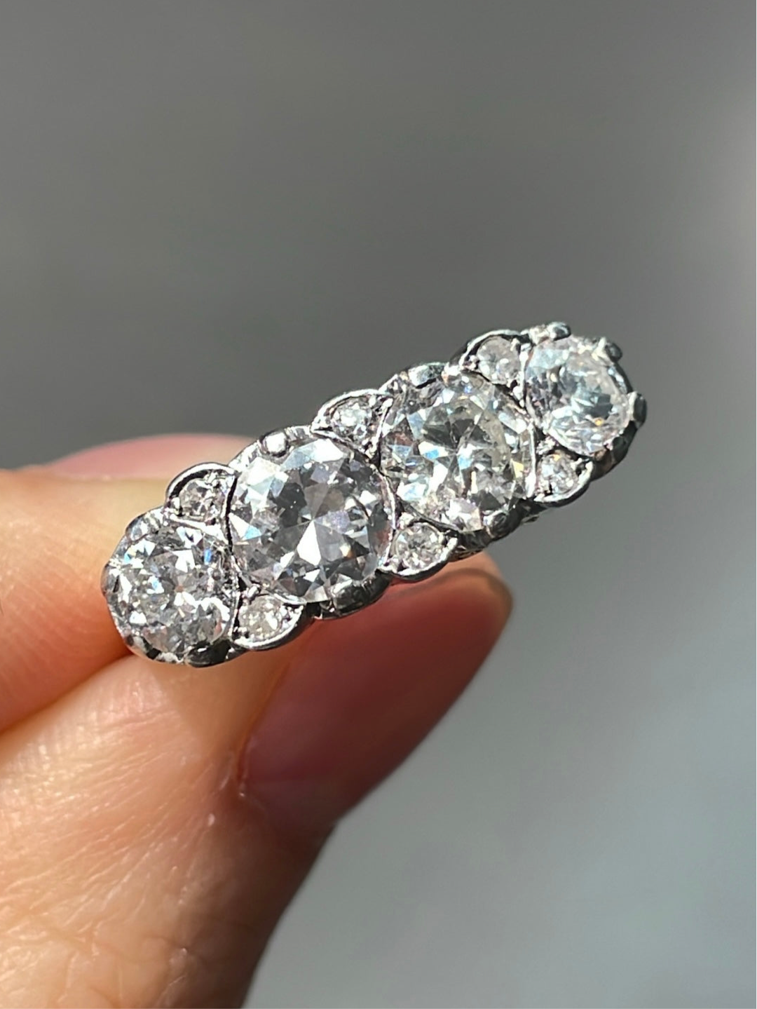 Antique 18K Yellow Gold Topped Platinum 2.62 CTW Four Stone Diamond Ring