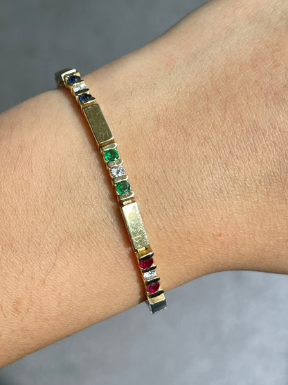 Vintage 14K Gold Emerald Ruby Sapphire Diamond Bracelet