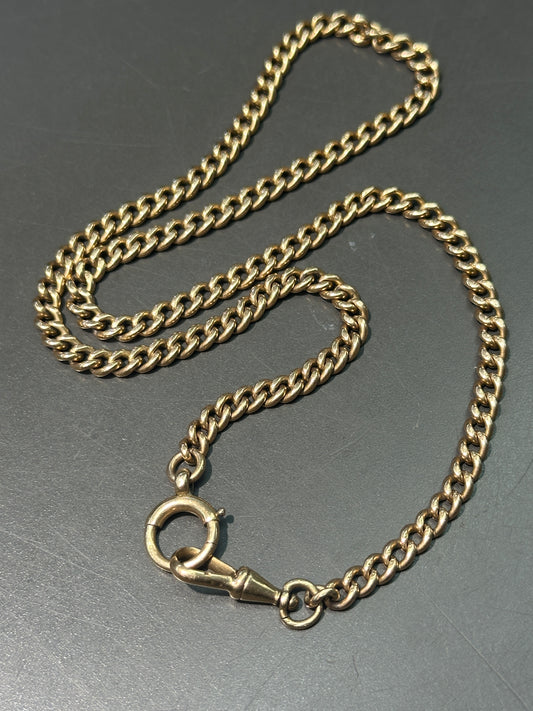 Antique 15K Gold Solid Curb Link Watch Chain Necklace 17.5 inch