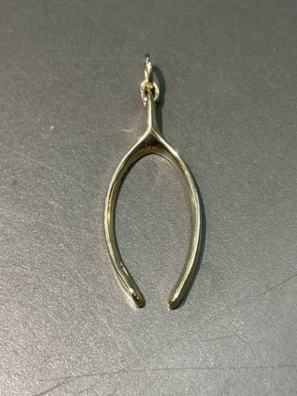 Vintage 14K Yellow Large Gold Wishbone Charm Pendant
