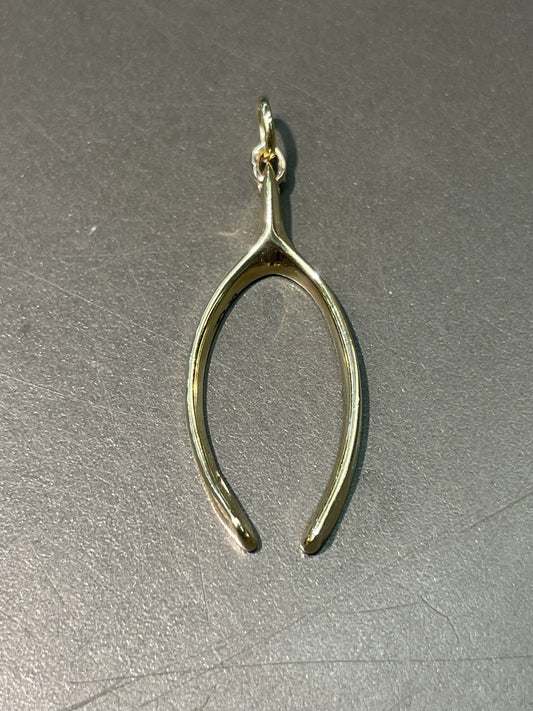 Vintage 14K Yellow Large Gold Wishbone Charm Pendant