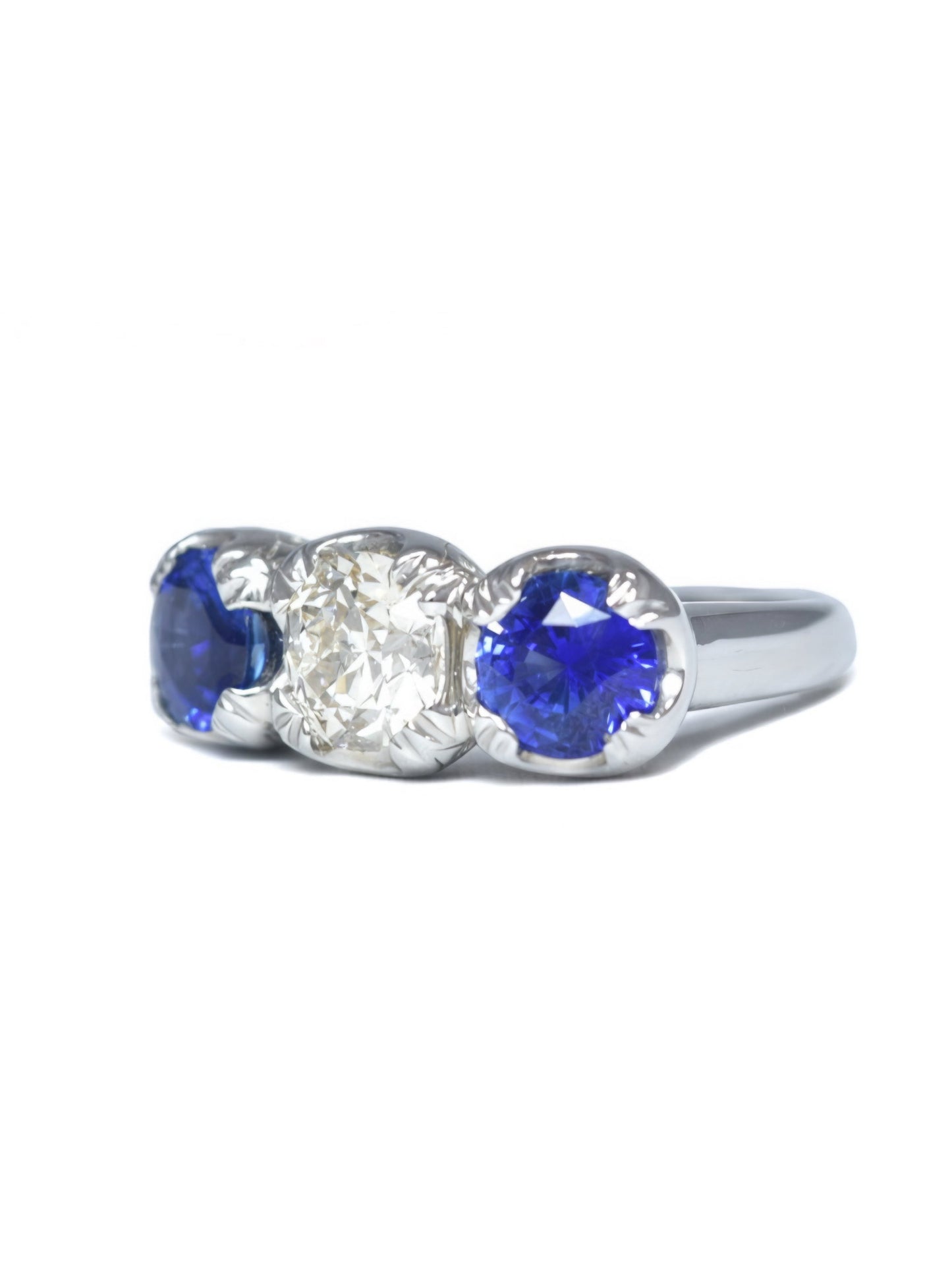 Platinum 1.41 CTW Diamond Ceylon Sapphire Three Stone Ring