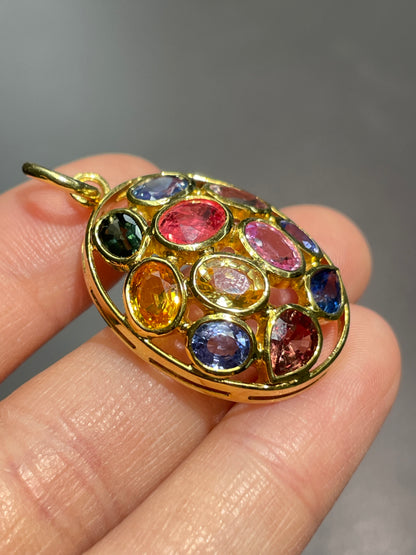 18K Gold Multi-Sapphire Pendant